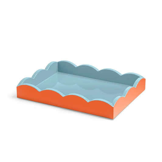 Scalloped Tray Orange & Chambray