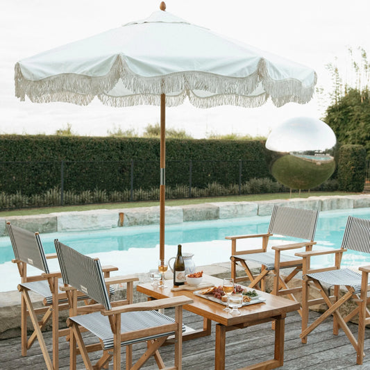 Marktschirm mit Fransen, Antikweiß