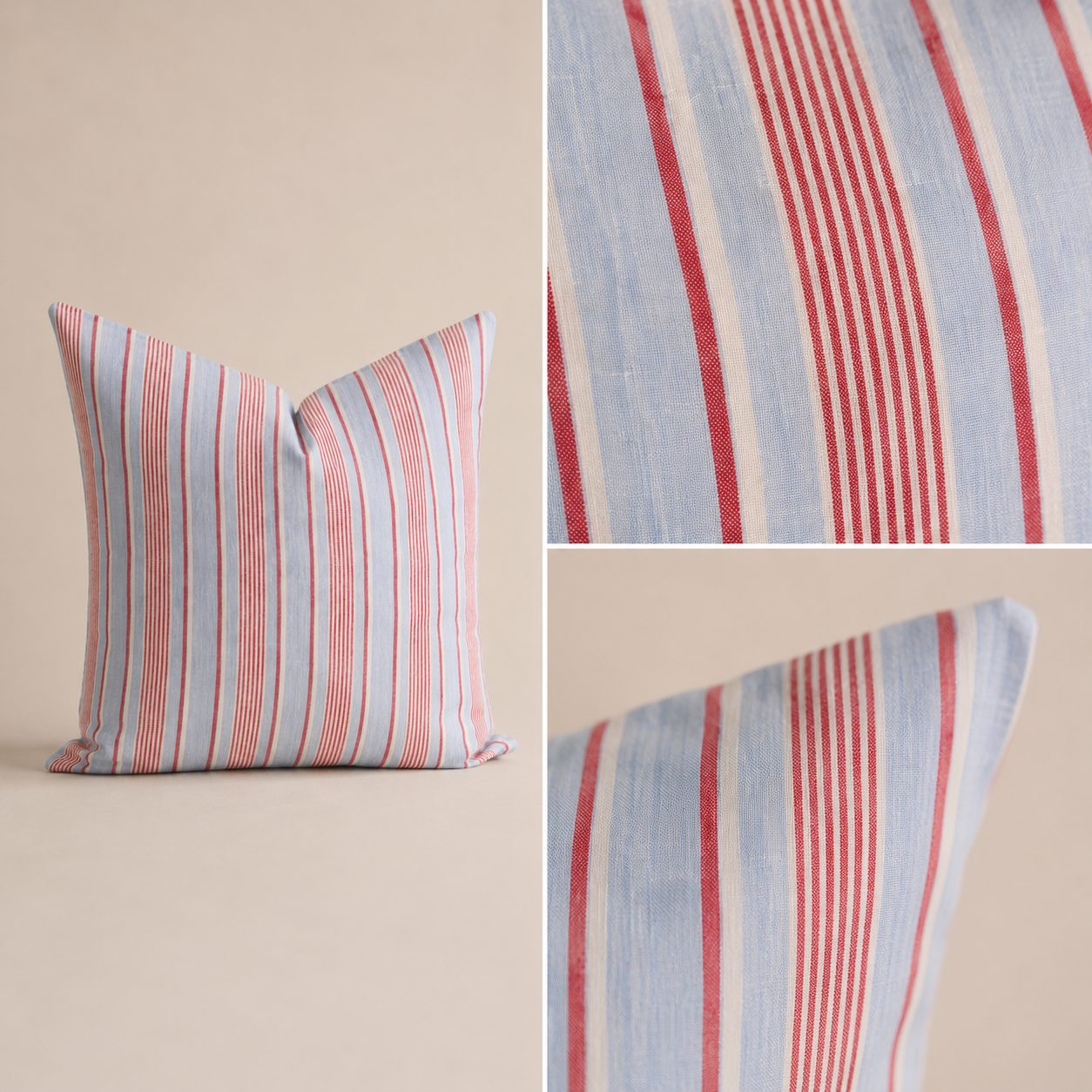 French Cushion Cover Red Blue Stripe