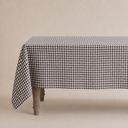French Linen Table Cloth Brown Gingham