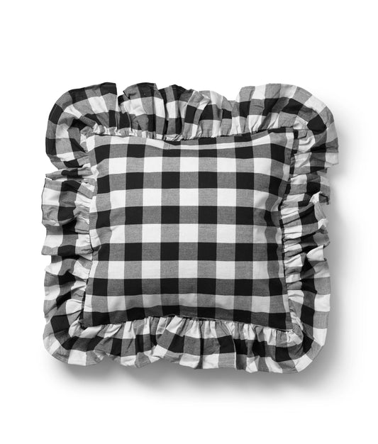 Midnatt Frill Cushion Cover Black and White