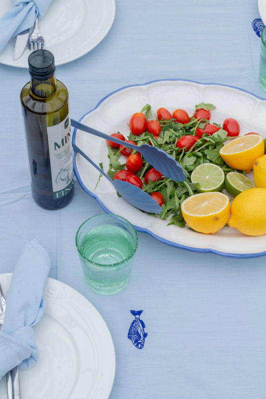 Oval Tray Light Blue Line