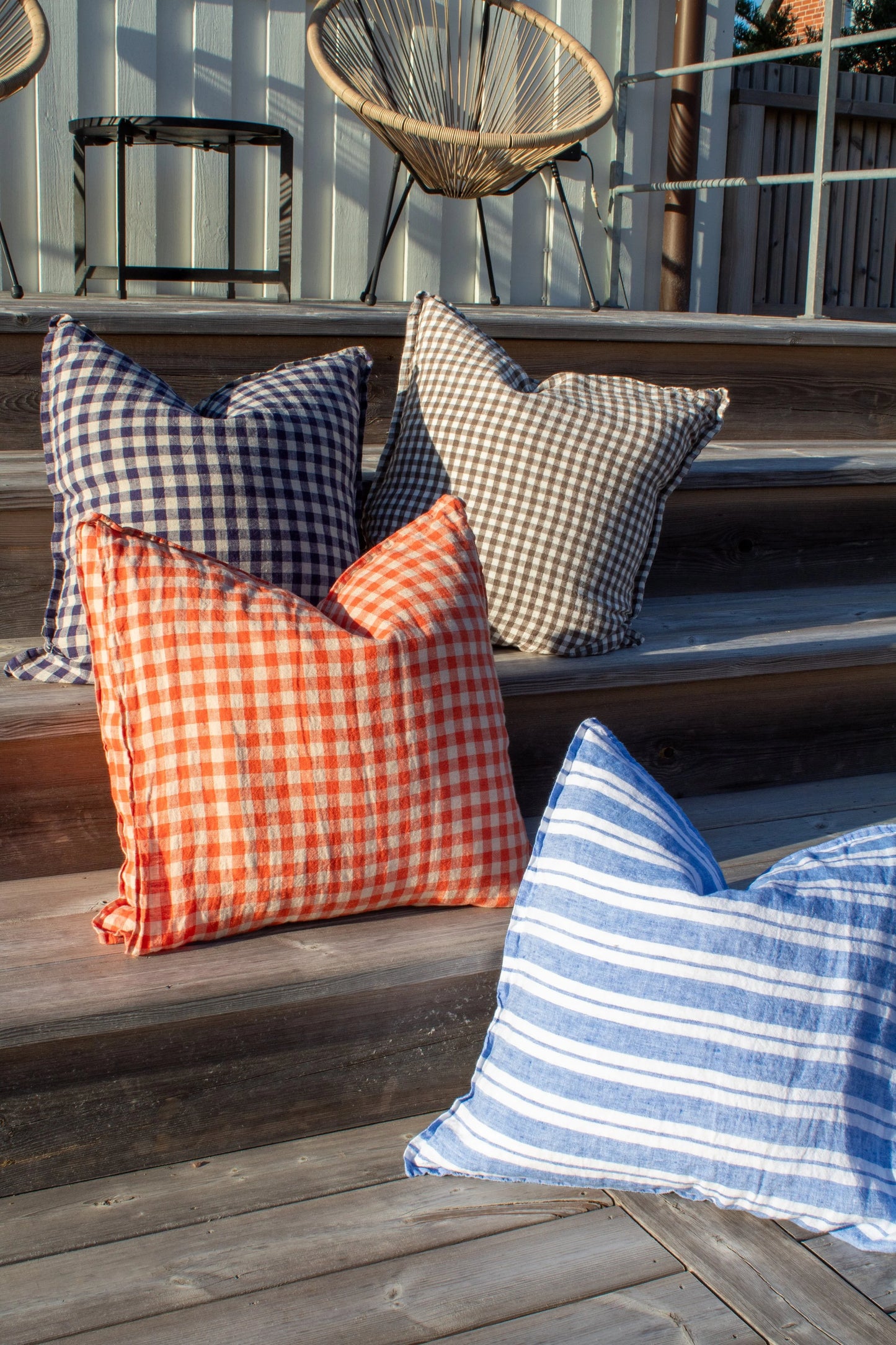 French Cushion Cover Orange Flax Gingham