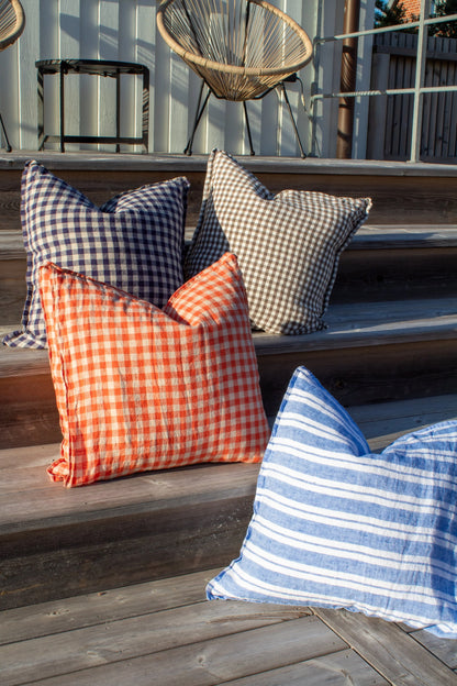 French Cushion Cover Orange Flax Gingham