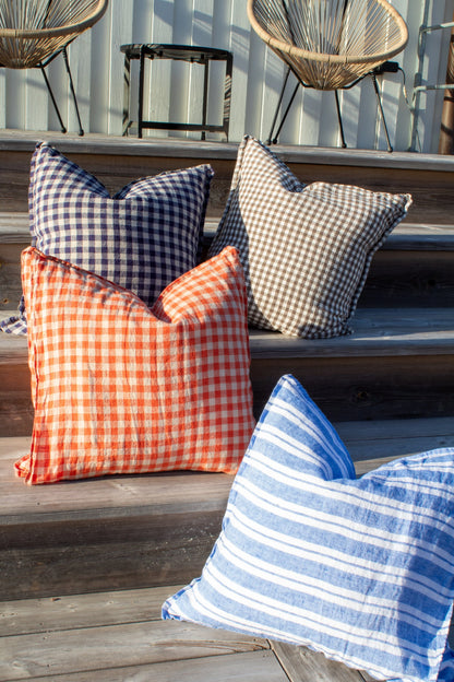 French Cushion Cover Brown Gingham