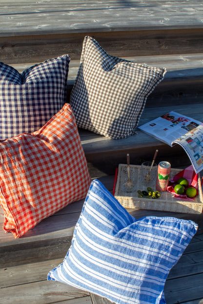 French Cushion Cover Brown Gingham