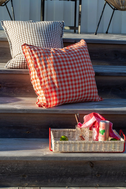 French Cushion Cover Orange Flax Gingham