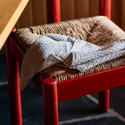 Paño de cocina de lino francés con cuadros azules