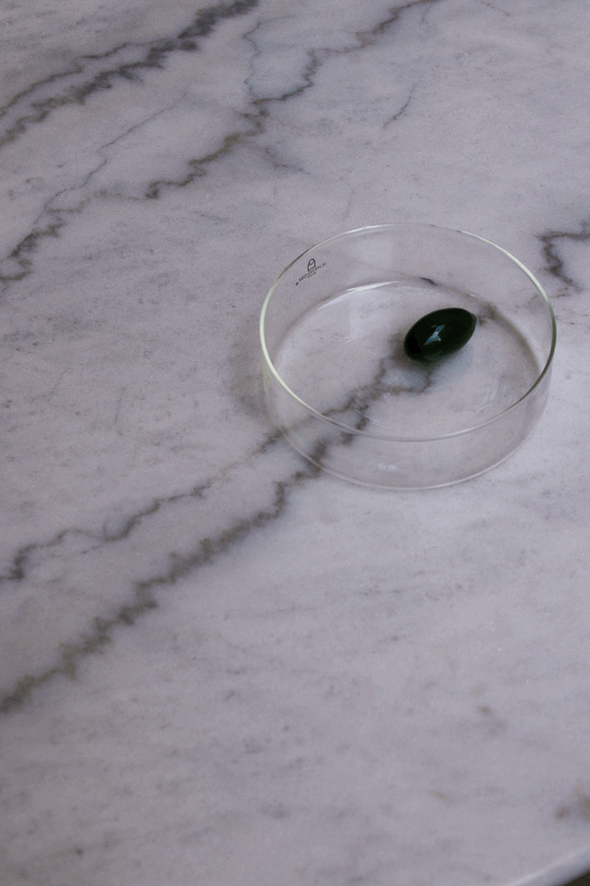 Clear Little Bowl with Green Olive